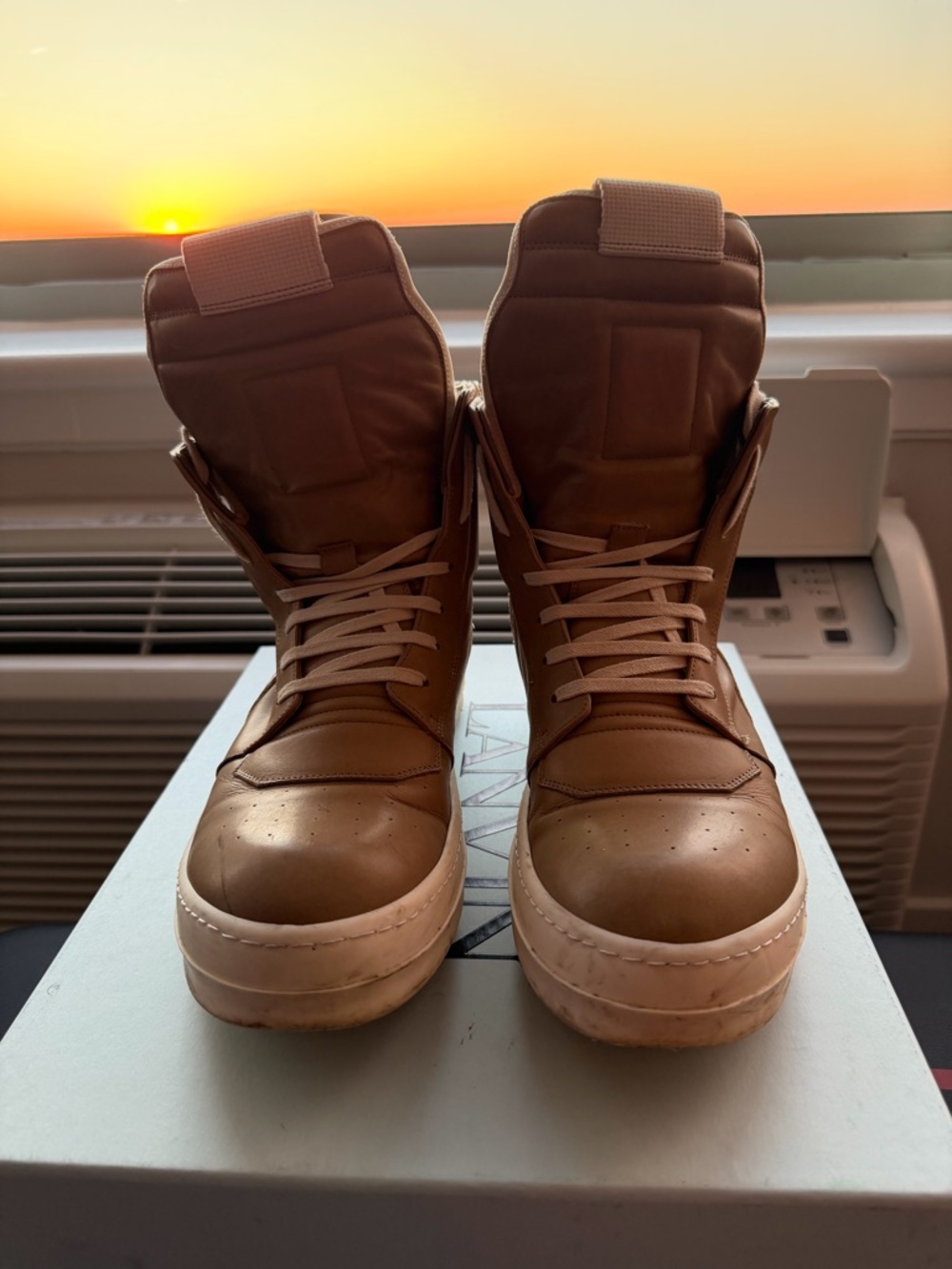 Tan/Beige Rick Owen’s “Geobasket” Men’s Sneakers
